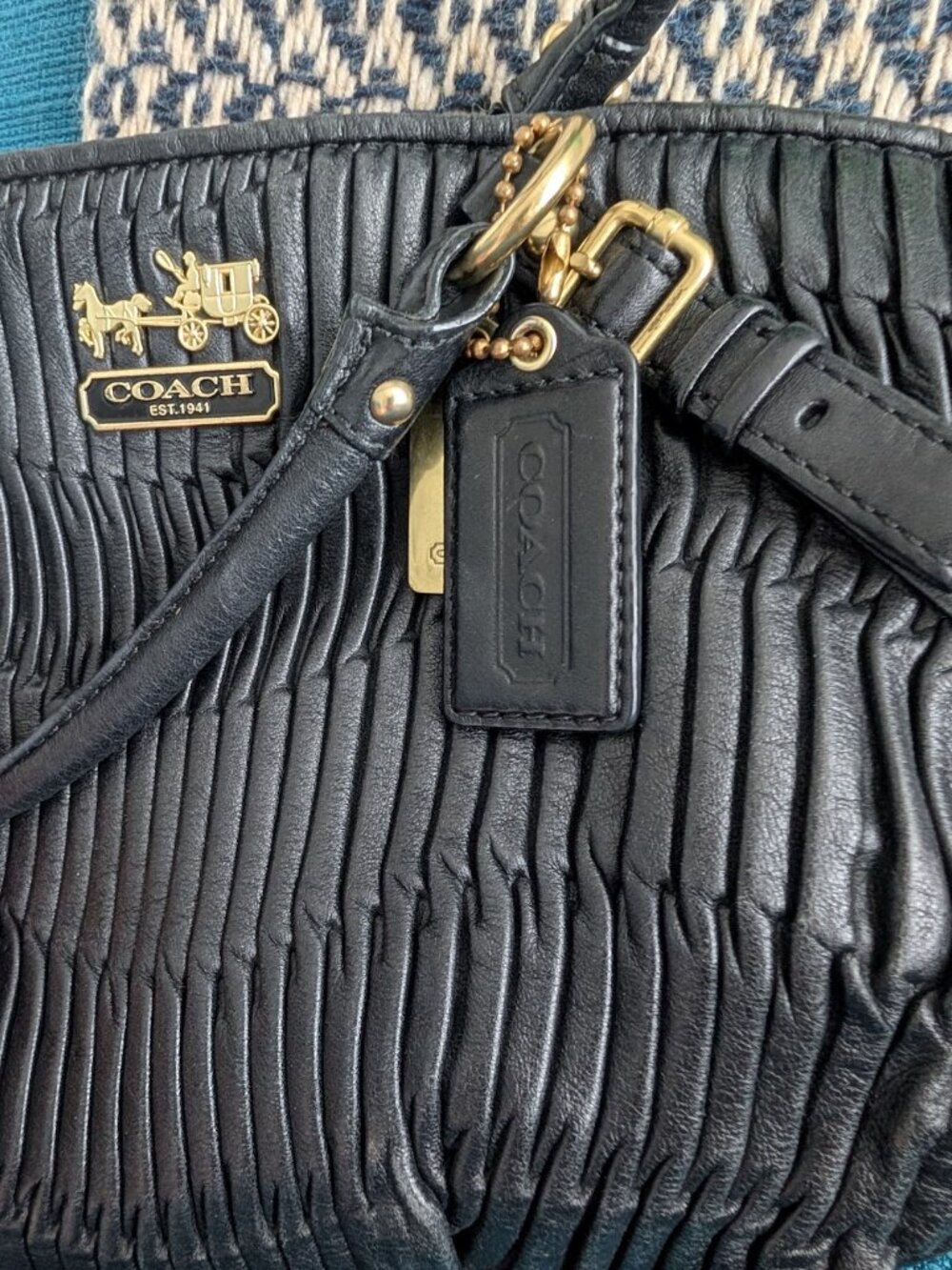 COACH Madison Pleated Leather Purse - Black with Gold-Tone Hardware - Picture 3 of 5
